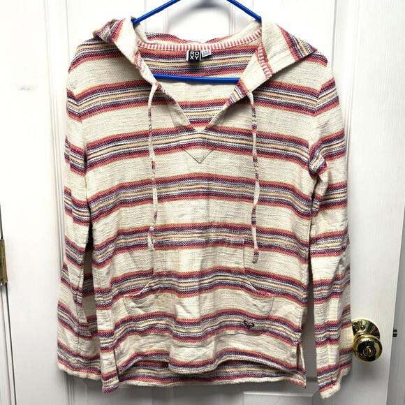 Roxy Beach Poncho Weaved Cotton Striped Hoodie, Boho, Baja, Ocean 
Wear, Size M - Picture 1 of 4
